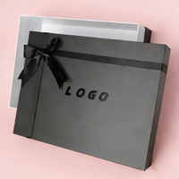 Boîte cadeau élégante en carton noir de luxe avec couvercle, cadre photo, ruban, logo couleur personnalisé, pelliculage mat/brillant, gaufrage, rigide