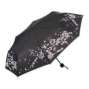 비 젖은 마술 색깔 변화 우산을 얻을 때 3 겹 수동 콤팩트 여행 접히는 아름다운 변화 색깔