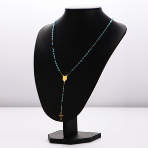 Collana Rosario Cristiana con Croce in Acciaio Inox Placcato Oro 18K e Perline di Cristallo Colorate, Stile <span class=keywords><strong>San</strong></span> Benedetto - Product Image 2