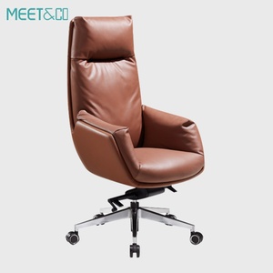 Silla de Oficina Ejecutiva Giratoria Moderna con Respaldo Alto, Silla de Oficina Ergonómica de Cuero PU Marrón con Función de Masaje, Venta al Por Mayor - Product Image 4