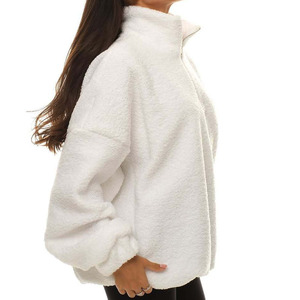 Felpa oversize in bianco da donna con cerniera 1/4 in metallo con Logo ricamato personalizzato di alta qualità per l'inverno - Product Image 6