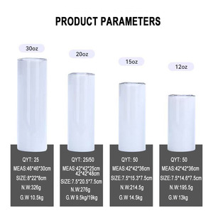 Sublimation Blanks Skinny Tumbler White 20 Oz Straight Stainless Steel <b>With</b> Metal <b>Straw</b> For Mug Tumbler - Product Image 2