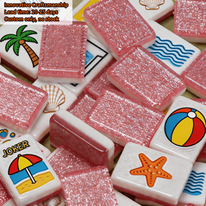 Juego de Mahjong Personalizado con Temática de Playa Oceánica, Fichas de Mahjong Americanas Rosadas con Brillo, Juego de Mahjong de Lujo Grabado de 4 Capas y 160 Piezas - Product Image 1