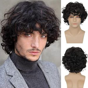 Nouvelle perruque européenne et américaine pour hommes, <span class=keywords><strong>cheveux</strong></span> courts <span class=keywords><strong>bouclés</strong></span>, style denim, perruque synthétique en soie haute température avec bandeau - Product Image 1