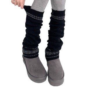 Korean Style Fair Isle Leg Warmers Dark Gray Cotton Knit Winter Calf Warmers - Product Image 4
