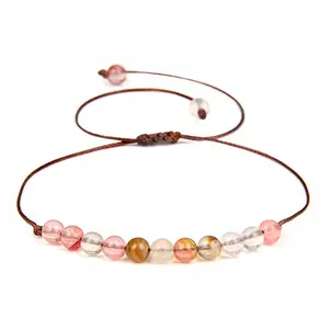 2404 Bohemian Natural Stone Agate Waxed Wire Braided Bracelet Beach Style Bead Strand for women
