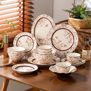 Service de table en céramique motif Épervier sur branche, compatible <span class=keywords><strong>micro</strong></span>-ondes, bols et assiettes, style pastoral, vaisselle de maison, cadeau de pendaison de crémaillère et de mariage - Product Image 1