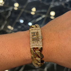 Pulsera de Aleación Plateada Estilo Hiphop para Hombre, Diseño Vintage Cubano con Diamantes, Cadena Gruesa, Joyería de Fiesta - Product Image 1