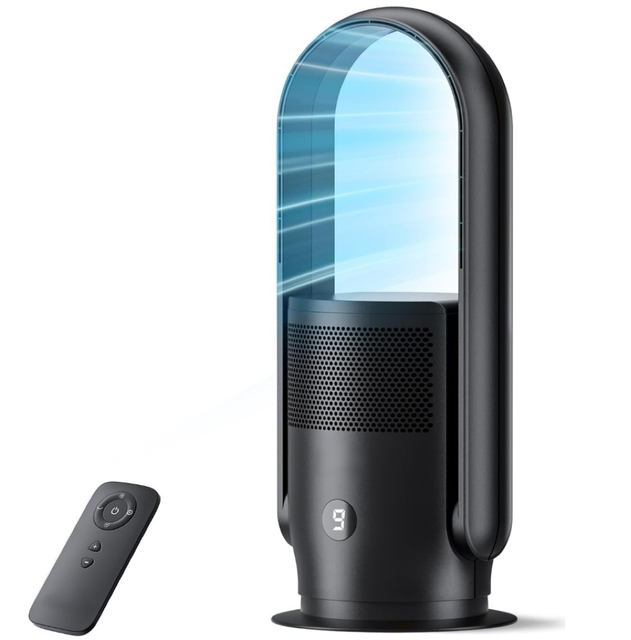 Bladeless Tower Fan Air Purifier Combo 30dB Quiet Oscillating Remote Touch Control 9-Speed 8H Timer HEPA Air Filter Fan