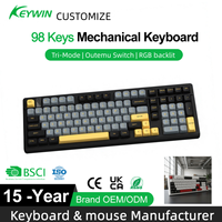 Clavier de jeu mécanique Keywin Stock Custom 98 touches programmables PBT ABS Hotswap Gasket 10000mAh RGB Type-C USB filaire 2.4g
