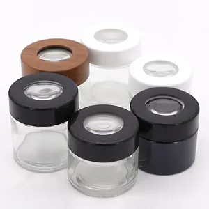Benutzer definierte 2oz 3oz 4oz kinder sichere Glasbehälter klare Vergrößerung geruchs neutrale Glas mit Vergrößerung deckel