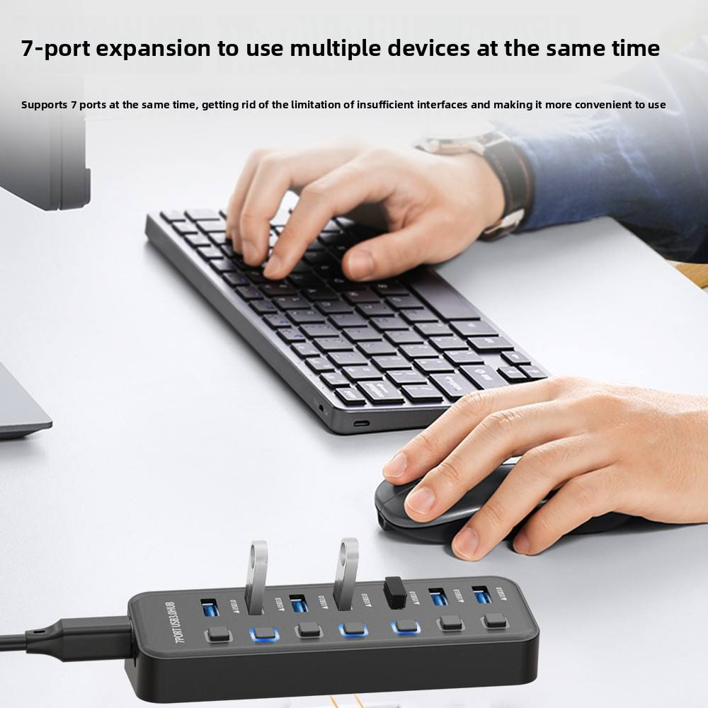 ORANGLES U3H703 7-Port USB 3.0 Hub | Multi-Interface Laptop Splitter with Individual On/Off Switches | High-Speed Docking Station – orangles Kuwait - angled perspective - presenting advantages - Image 4 of 6 | fits any environment | Purchase U3H703 7-Port USB 3.0 Hub | Multi-Interface Laptop Splitter with Individual On/Off Switches | High-Speed Docking Station – orangles Kuwait Michigan | Free Shipping ORANGLES