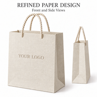 Sac en papier ivoire de qualité supérieure avec logo personnalisé, sac d'emballage pour bijoux en papier texturé, sac de boutique avec poignée en corde torsadée