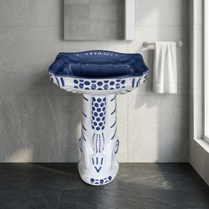 Lujoso lavabo de granito cuadrado con pedestal, lavabo de cerámica independiente con almacenamiento para sótano - Product Image 2