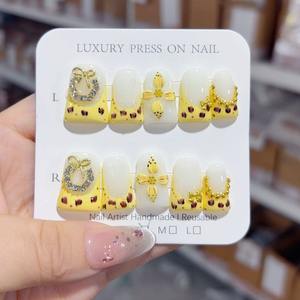 <span class=keywords><strong>Faux</strong></span> ongles à presser 10 pièces faits à la main en forme de bec de canard réutilisables en acrylique avec motif feux d'artifice pour salon de manucure - Product Image 6