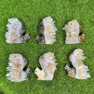 Wholesale Natural Crystal Carving Crystal Cluster Squirrel Cute Crafts Gifts For Healing