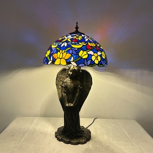 LongHuiJing European Birds Antique Stained Glass Table Lamp Simple Eco-Friendly AC 16 Inch Wide LED Desk Lamp - Product Image 3