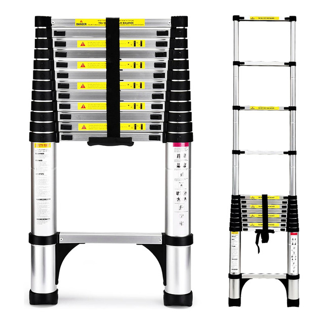 Lightweight Aluminum Portable Ladder With 2 Triangle Stabilizers Multi-Purpose Collapsible RV Outdoor Work Ladder