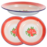 3pcs Plat alimentaire jetable de luxe vintage en métal émaillé Plateau de service à pizza Contenants à salade Plateau de fruits pour le camping 100pcs