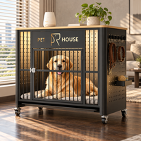 Nichoir de luxe pour chien de style meuble, avec dessus en bois, table d'appoint pour animaux de compagnie avec roulettes, maisonnette d'intérieur pour chien avec panneau perforé de rangement DIY