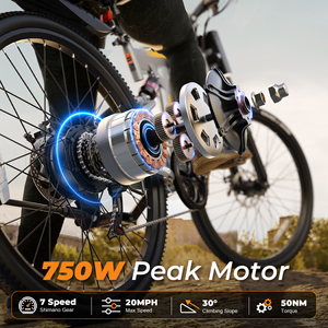 Vélo de montagne électrique pliable 26 pouces, moteur 750W, acier au carbone, 48V 7.8Ah, 32KM/H, transmission 7 vitesses, frein à disque mécanique, UE/Royaume-Uni, vente en gros - Product Image 2