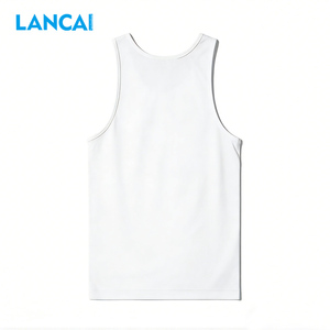 เสื้อกล้าม Lancai แบบมีซี่โครง สำหรับออกกำลังกาย ผู้ชาย ผ้าฝ้าย 100% คอกลม สีขาว สไตล์สตรีทแวร์ - Product Image 3