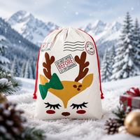 Sac de Noël en coton avec imprimé rennes mignons, sac cadeau à cordon, ne pas ouvrir avant le 25 décembre, sac de rangement pour cadeaux de Noël