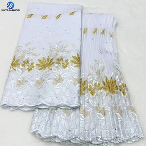 Dernière collection Sinya : Magnifique dentelle <span class=keywords><strong>suisse</strong></span> en voile, brodée de pierres, 100% coton, tissus pour robes de mariée, 5+5 yards, vente en gros en <span class=keywords><strong>Suisse</strong></span> - Product Image 4