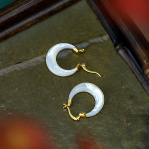 925 in <span class=keywords><strong>argento</strong></span> Sterling bianco naturale <span class=keywords><strong>madreperla</strong></span> conchiglia <span class=keywords><strong>orecchini</strong></span> luna - Product Image 2