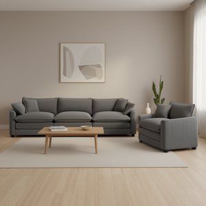 Mid Century Modern Living Room Set Grey Corduroy Fabric 3 Seater With Single Seater 2 <b>Arm</b> 4 Throw <b>Pillows</b> - Product Image 2