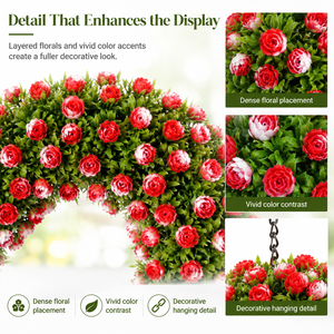 Couronne florale ronde artificielle en roses rouges et blanches pour la décoration de porte d'entrée, murale, pour mariage, Saint-Valentin, fête des mères, intérieur et extérieur - Product Image 4