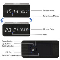 Meja Pintar Pengisi Daya Nirkabel Elektrik Kayu Digital dengan Jam Alarm, Layar LED, Kontrol Suara, Temperatur Ruangan, OEM ODM untuk Rumah