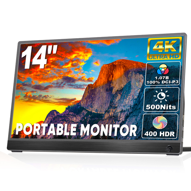 SIBOLAN 14 Inch 4K UHD IPS HDR Portable Dual Screen LED Monitor with USB-C for Laptop