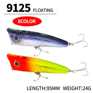 Esca Artificiale di Superficie con Azione di Spruzzatura d'Acqua 95mm/24g per Pesca in Acqua Salata, Popper a Lunga Gittata per Spigola e Coda Gialla Modello 9125 - Product Image 2