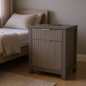 Mesita de Noche Moderna Gris Estilo Farmhouse, Cuadrada, con 2 Cajones, Puerto USB para Carga, Juego de Almacenamiento para Dormitorio - Product Image 2