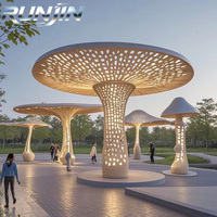 Sculpture d'art moderne en métal découpé au laser, éclairée par LED, de qualité architecturale, sur mesure, grande statue de champignon carrée pour extérieur