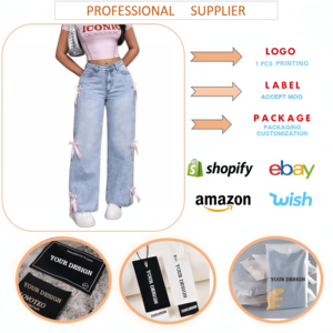 J60-2 <span class=keywords><strong>Jean</strong></span> large pour femme au design chic, avec nœud décoratif, coupe droite, en denim délavé, taille haute, décontracté - Product Image 6
