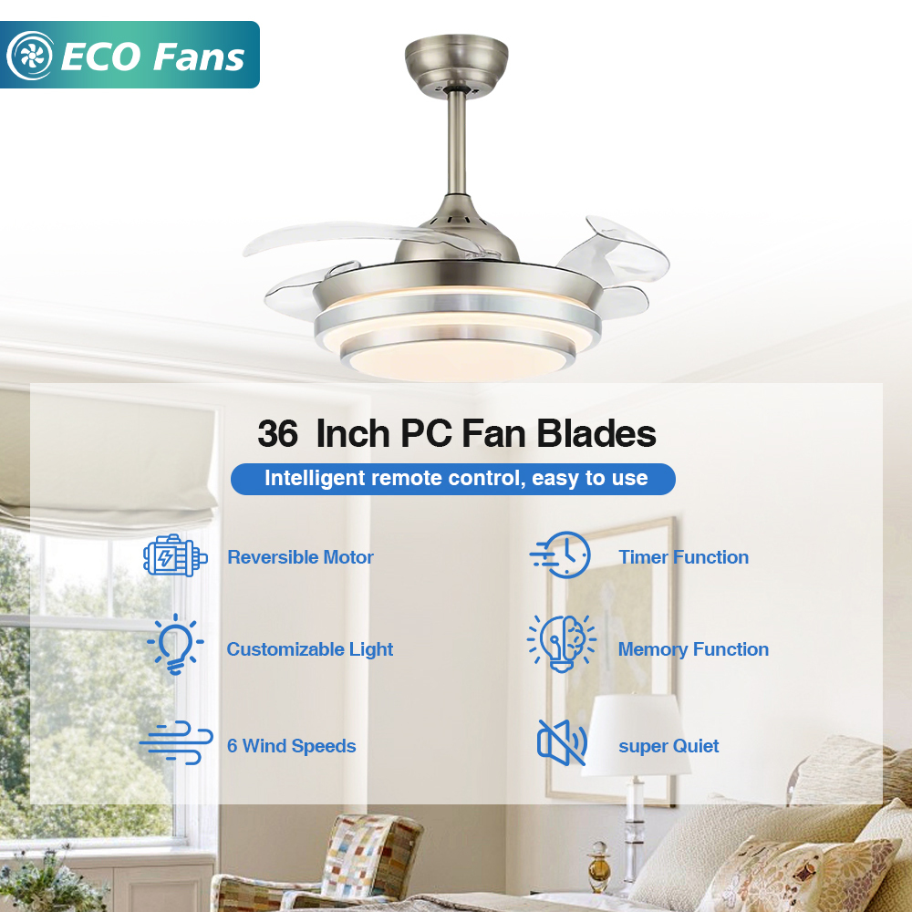 36' Modern Ceiling Fan Lamp With Light,DC Motor,6 Speed,Reversible,Dimmable,Remote,Custom,Label,Factory Audit Welcome