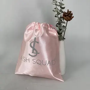 Customised Silk Satin Drawstring Bucket Bag Custom Logo Small Satin Lash Silk Drawstring Bag Satin Bags Custom Logo Drawstring