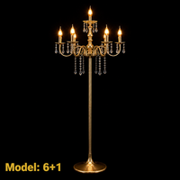 Lampe de cheminée en cristal pour scène de mariage, lampe sur pied multi-têtes plaquée or, accessoires de décoration florale en fer forgé pour allée