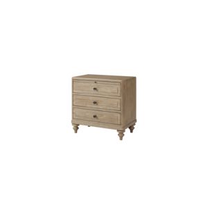 Mesita de Noche Moderna de Madera Maciza con 3 Cajones y Acabado Arena para Dormitorio o Sala de Estar - Product Image 1