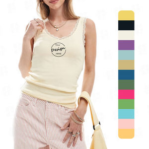 Summer Custom Screen Print Slim Fit Inner Wear <b>Tank</b> <b>Top</b> 95 Cotton 5 Spandex Blend High Elastic Women's Casual <b>Lace</b> <b>Tank</b> <b>Top</b> - Product Image 1