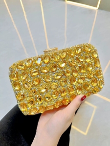 Diamant incrusté couleur dorée fête sac de soirée strass <span class=keywords><strong>pochette</strong></span> Banquet mode Socialite court poignée en métal embrayages - Product Image 2