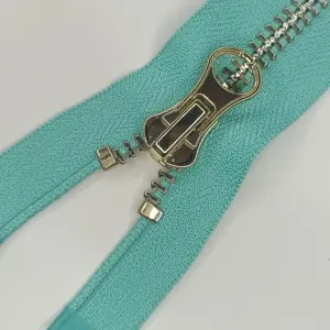 Heavy Reliable Custom Zip No8 Metal Plating Open End Zippers With Sliders For Clothing