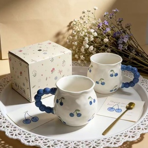 Taza de Café de Cerámica con Relieve 3D Pintada a Mano, Personalizable de Fábrica, 350 ml, Ecológica, con Diseño de Cereza, para Regalo - Product Image 3