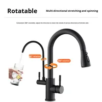 Robinet de cuisine extractible transfrontalier en acier inoxydable brossé, chaud/froid, purificateur d'eau deux-en-un, à consommation directe, céramique simple