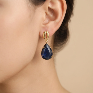 Best Selling Iolite Quartz Pear Shape <b>Drop</b> Earring Solid Brass Women's Fashion Jewelry 18k Gold Plated Cowrie Shell Stud Earring - Product Image 3