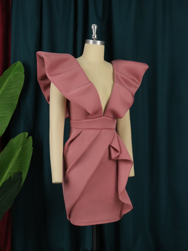 Above Knee Sexy Sleeveless Cute Deep V Neck Pleated Girl Club Dresses