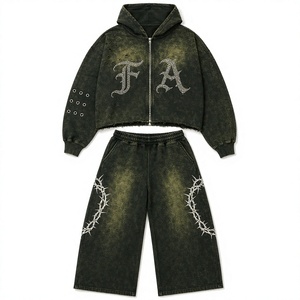 Conjuntos Deportivos Personalizados con Lavado Ácido, 100% Algodón, Estampado en Serigrafía, Pantalones y Sudadera con Capucha para Hombre - Product Image 2