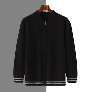 2025 cappotto maglione in <span class=keywords><strong>lana</strong></span> 100% personalizzato manica lunga Full Zip classico <span class=keywords><strong>Cardigan</strong></span> in morbida <span class=keywords><strong>lana</strong></span> nera elegante per gli uomini - Product Image 1
